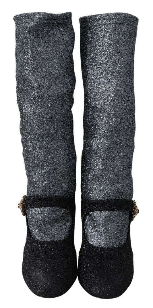 Dolce & Gabbana – Mary Janes-Stiefeletten mit Kristallen in Schwarz