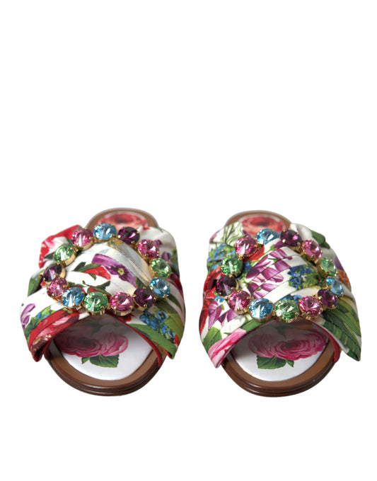 Dolce & Gabbana Multicolor Floral Flats Crystal Sandalen Schuhe