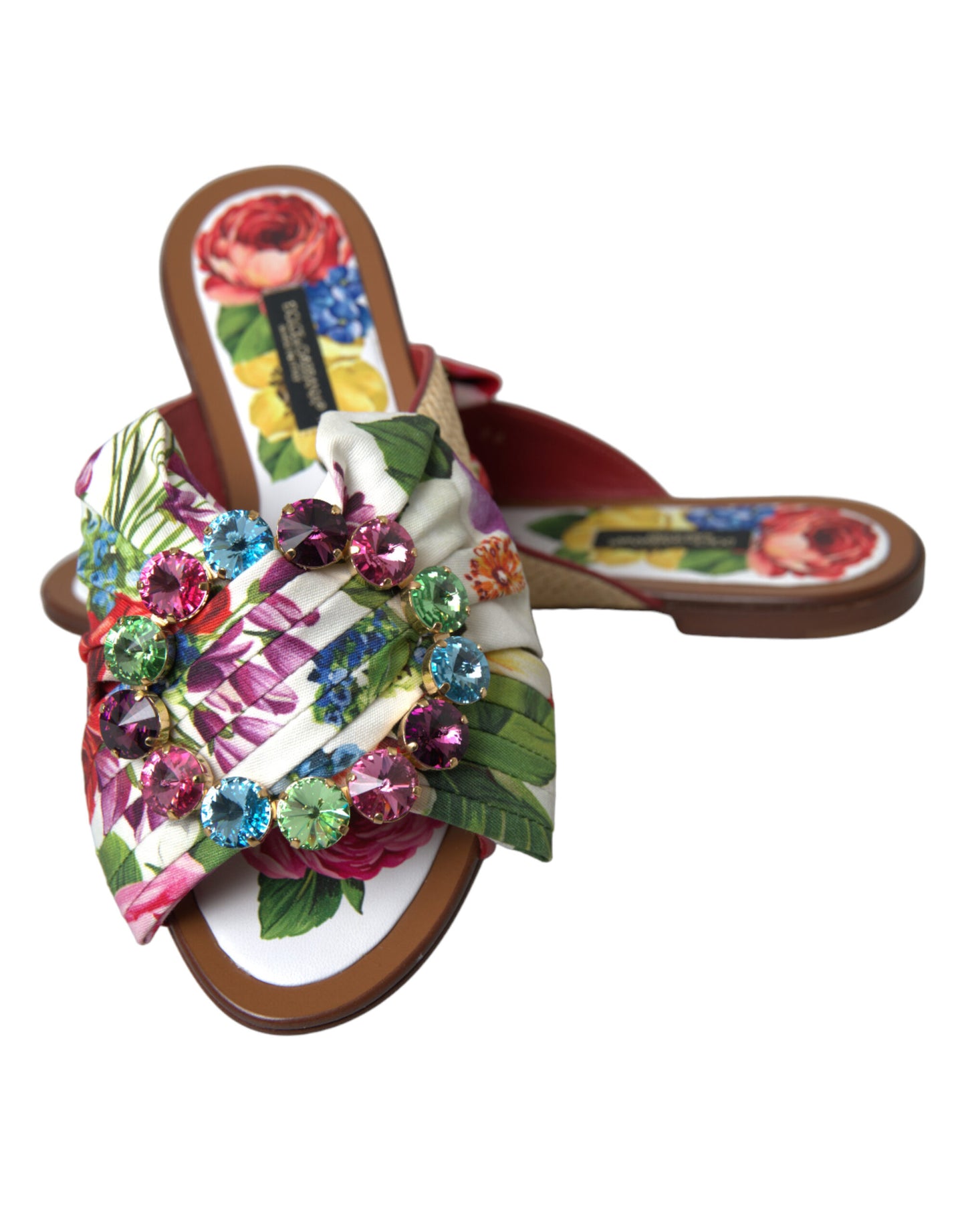 Dolce & Gabbana Multicolor Floral Flats Crystal Sandalen Schuhe