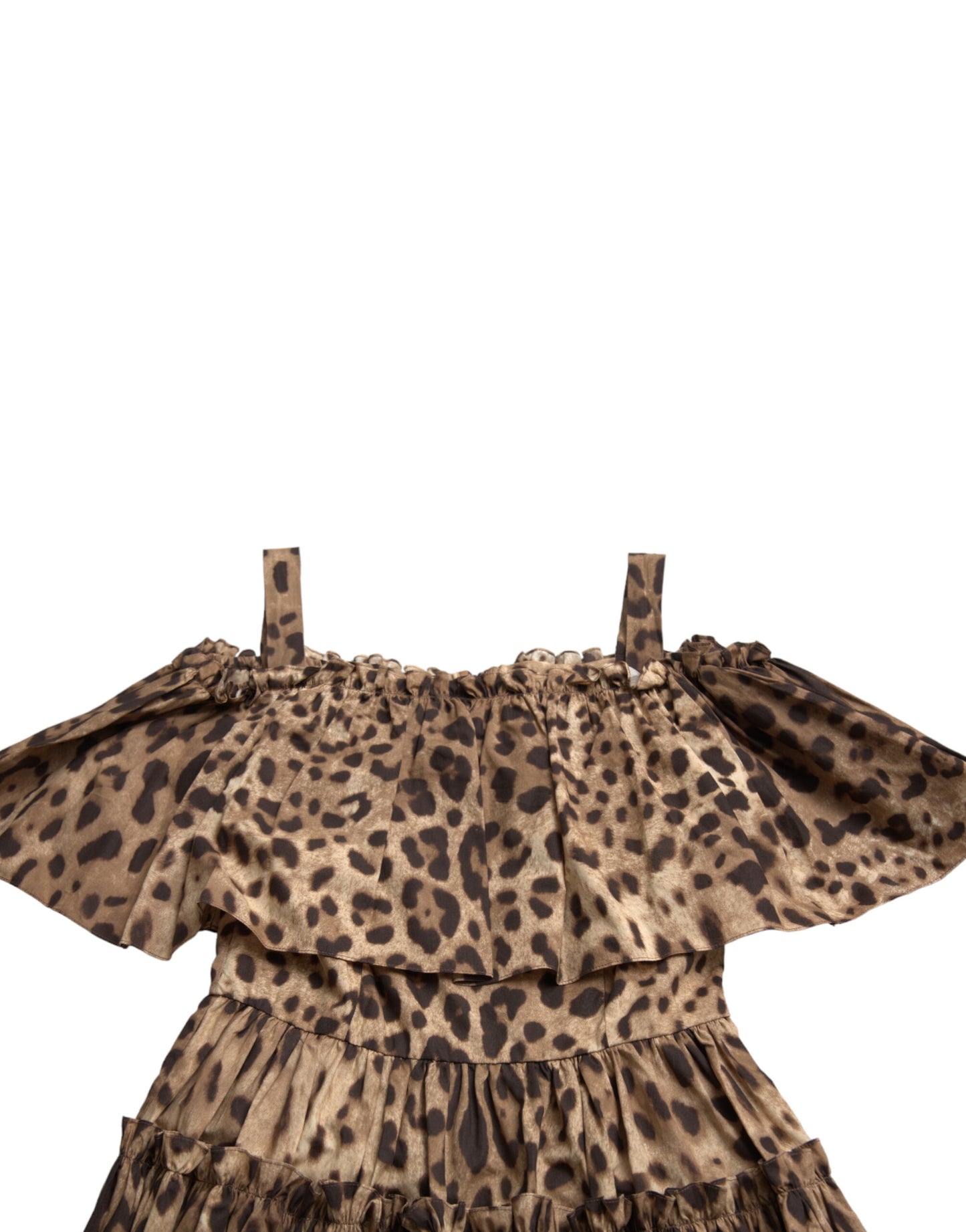 Dolce & Gabbana – Ärmelloses A-Linien-Kleid mit Leopardenmuster in Braun