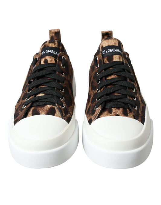 Dolce & Gabbana Braune Sneakers aus Canvas mit Leopardenmuster
