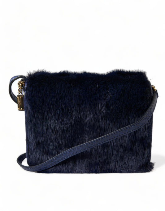 Dolce & Gabbana Dunkelblaue Umhängetasche aus Pelz „Ayers Lily Twist“