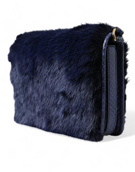 Dolce & Gabbana Dunkelblaue Umhängetasche aus Pelz „Ayers Lily Twist“