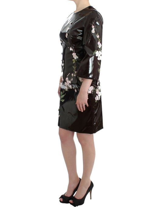 Dolce & Gabbana Schwarzes Lackkleid mit Blumenmuster, handbemalt