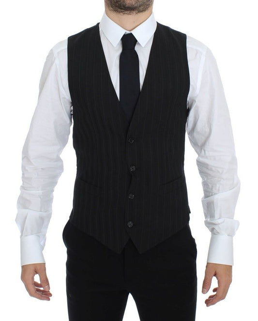Dolce & Gabbana – Schwarze, gestreifte Stretch-Weste