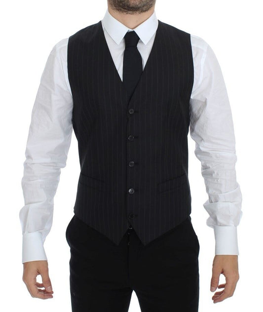 Dolce & Gabbana – Schwarze Weste aus gestreifter Wolle und Seide