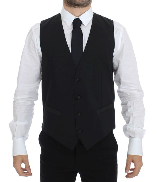 Dolce & Gabbana – Schwarzer Stretch-Westenblazer aus Wolle und Seide