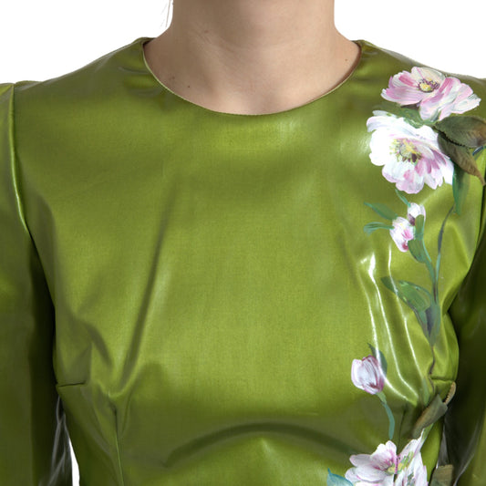 Dolce & Gabbana – Grünes, mit Blumen verziertes Etui-Midikleid