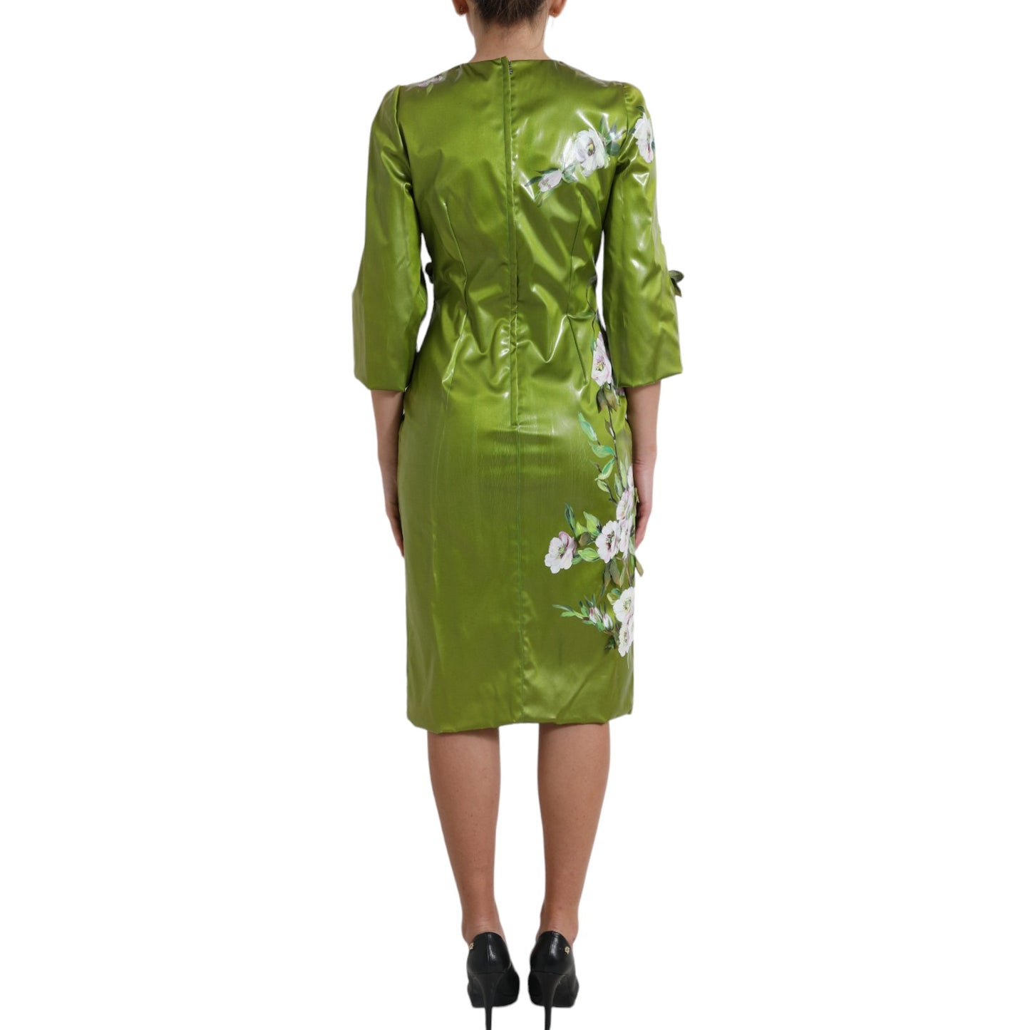 Dolce & Gabbana – Grünes, mit Blumen verziertes Etui-Midikleid