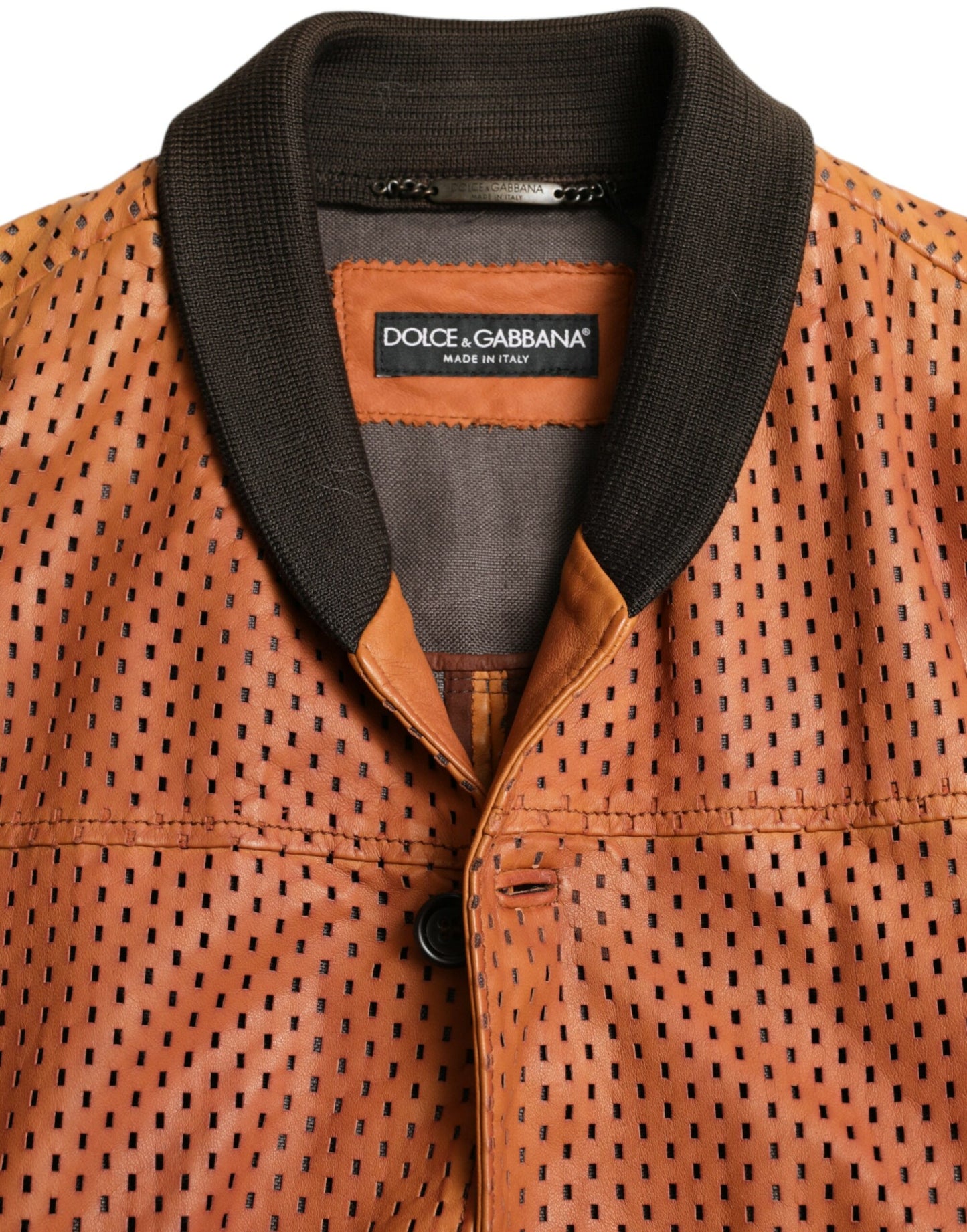 Dolce & Gabbana – Perforierte Jacke aus braunem Lammleder