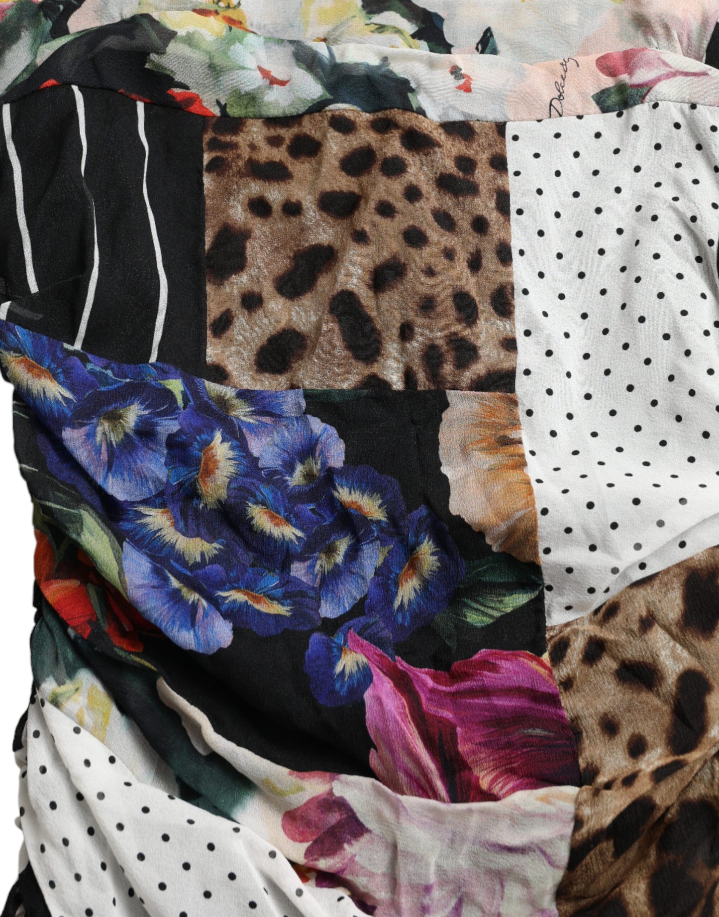 Dolce & Gabbana – Mehrfarbiges, figurbetontes Midikleid mit Patchwork-Muster und Leopardenmuster