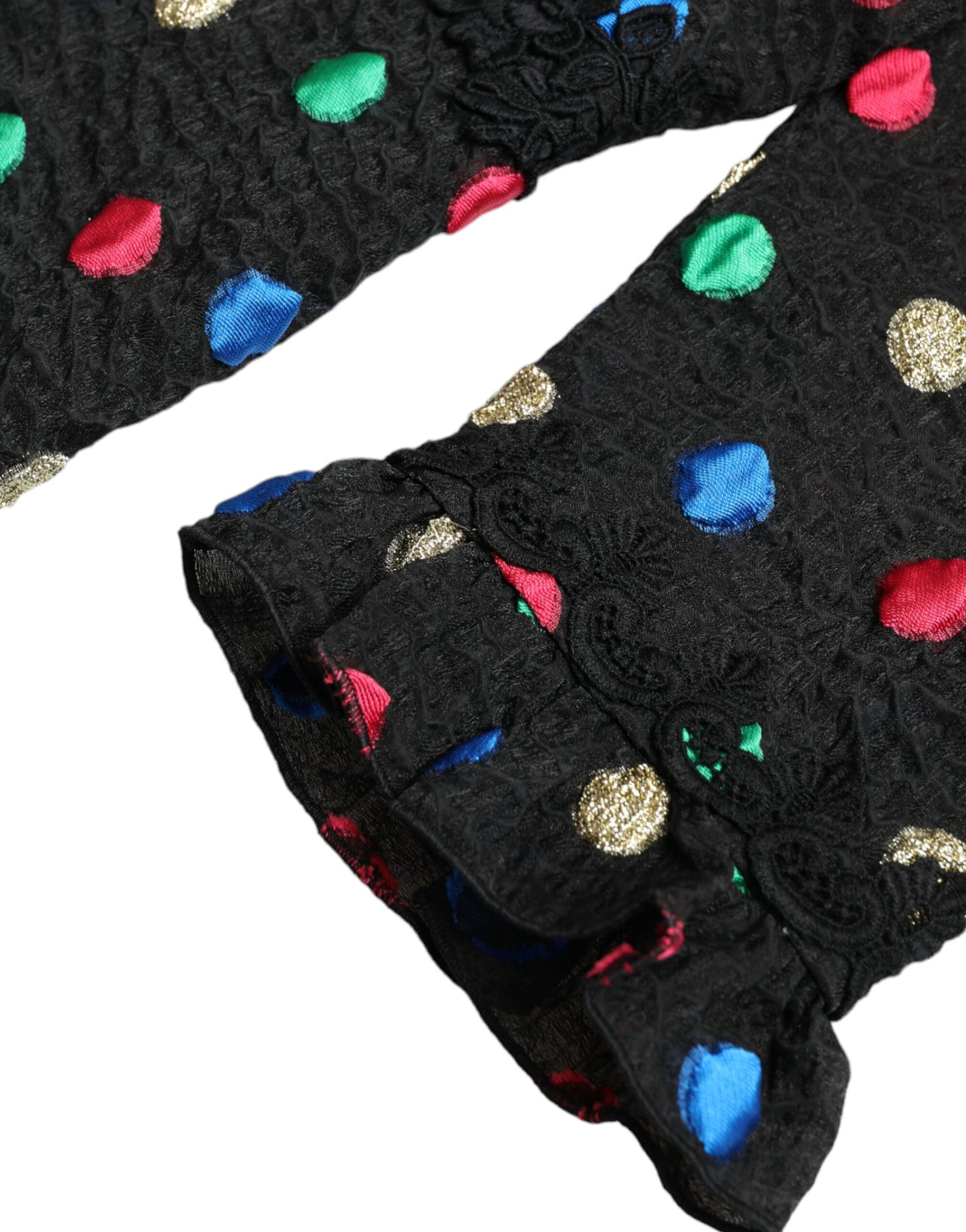 Dolce & Gabbana – Schwarzes Midikleid aus Baumwolle mit Rüschen und Punkten
