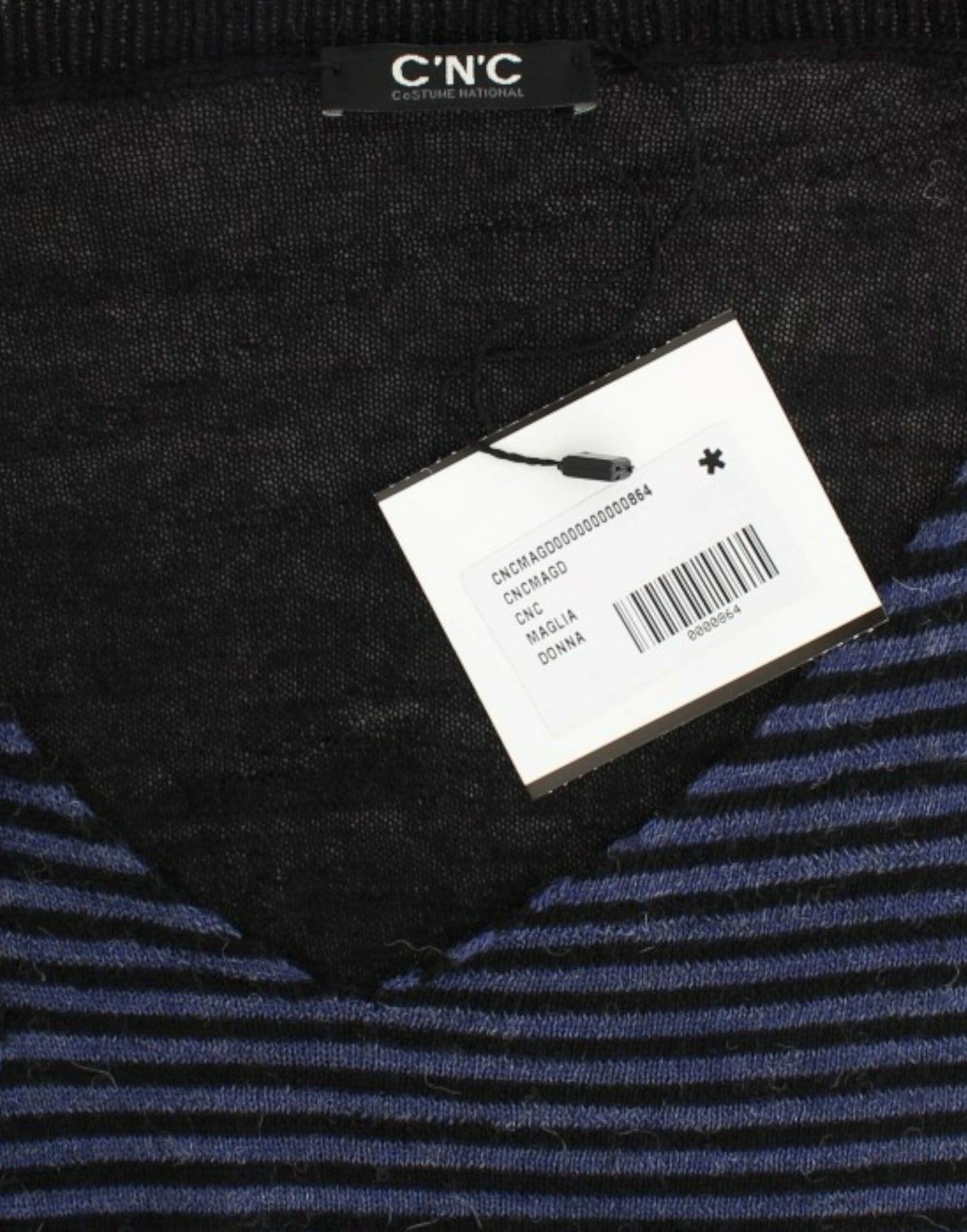 Costume National – Schwarz gestreifter Pullover mit V-Ausschnitt