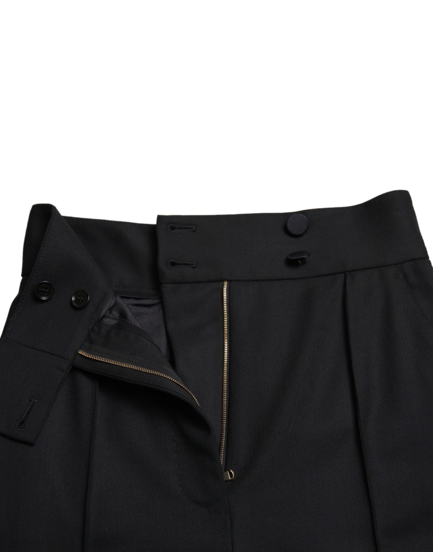 Dolce & Gabbana – Schwarze, hoch taillierte Karottenhose aus Wolle