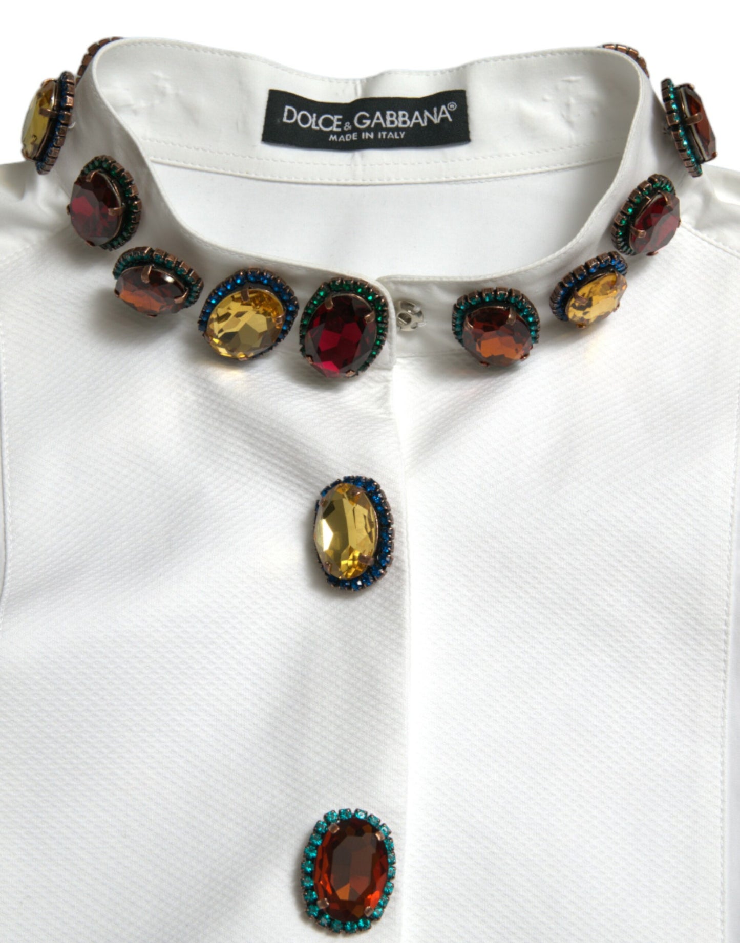 Dolce & Gabbana – Weißes Hemdoberteil aus Baumwolle mit Kristallverzierung