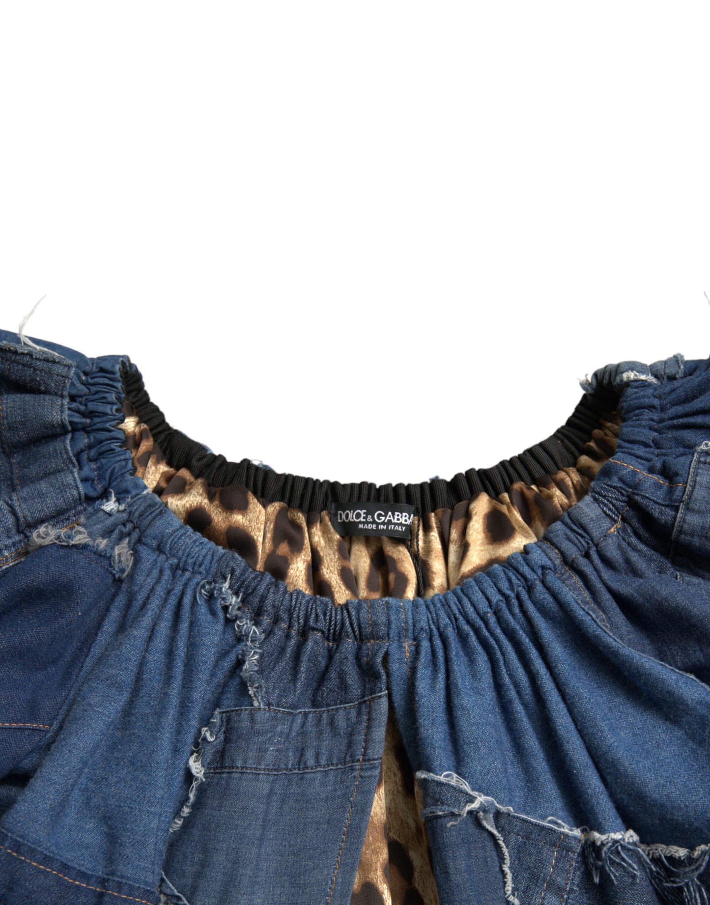 Dolce & Gabbana – Blaues Patchwork-Jeansblusenoberteil mit kurzen Ärmeln