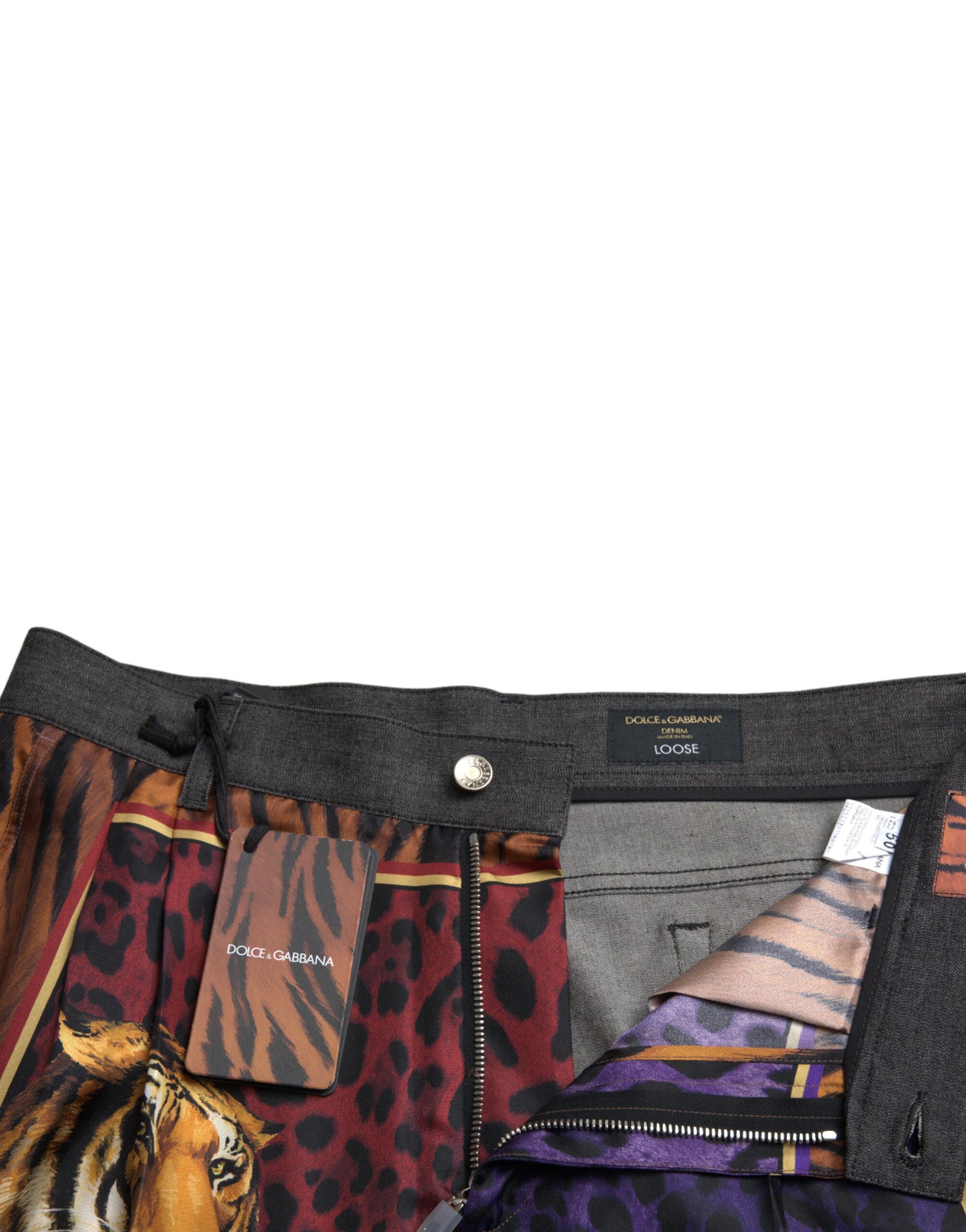 Dolce & Gabbana Mehrfarbige Tiger-Jeans aus lockerer Baumwolle