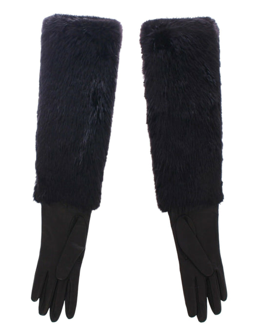 Dolce & Gabbana Schwarze Ellbogenhandschuhe aus Biberfell und Lammleder
