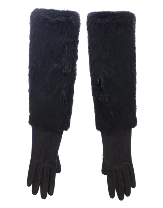Dolce & Gabbana Schwarze Ellbogenhandschuhe aus Biberfell und Lammleder