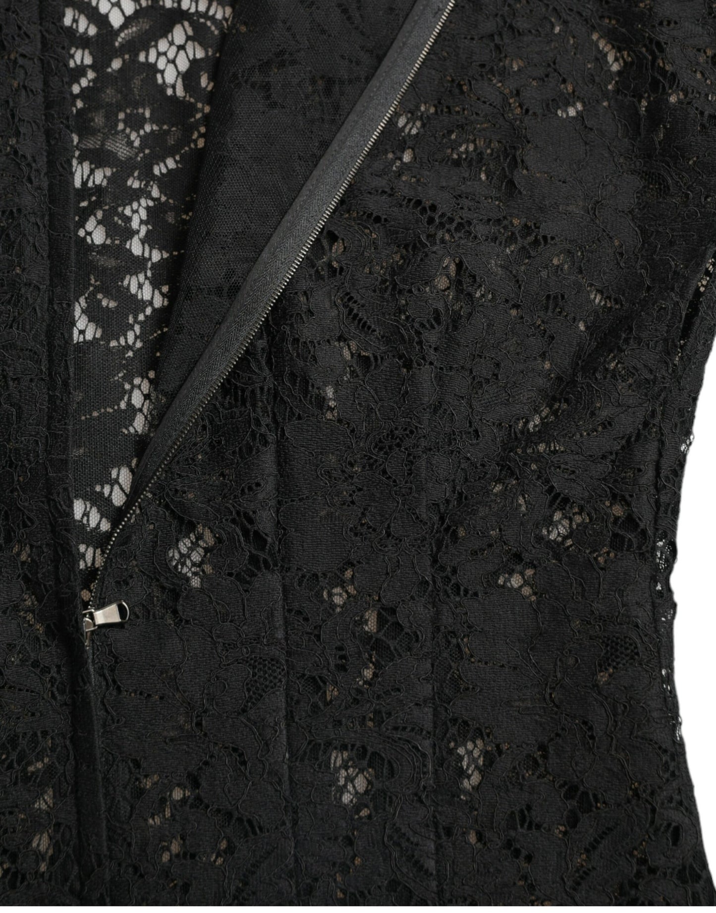 Dolce & Gabbana – Schwarzes Minikleid aus Baumwolle mit Blumenspitze in A-Linie