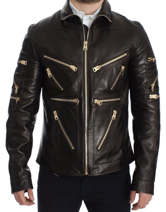Dolce & Gabbana – Braune Reißverschlussjacke aus Lammleder