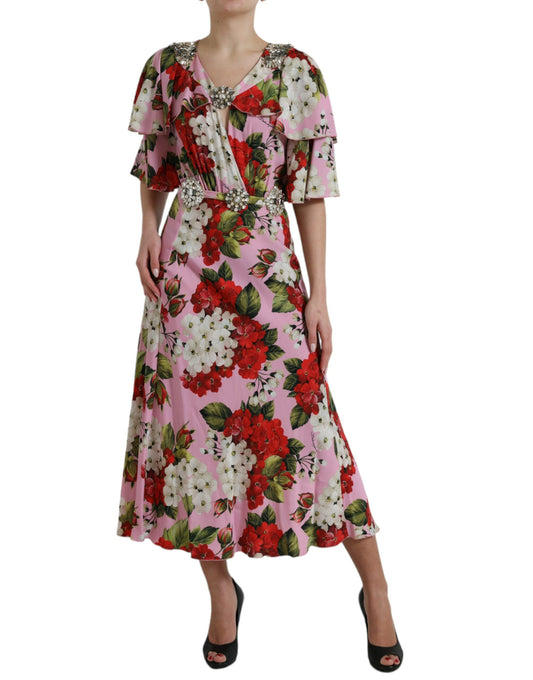 Dolce & Gabbana – A-Linien-Kleid mit mehrfarbigem Blumen- und Kristallverzierung