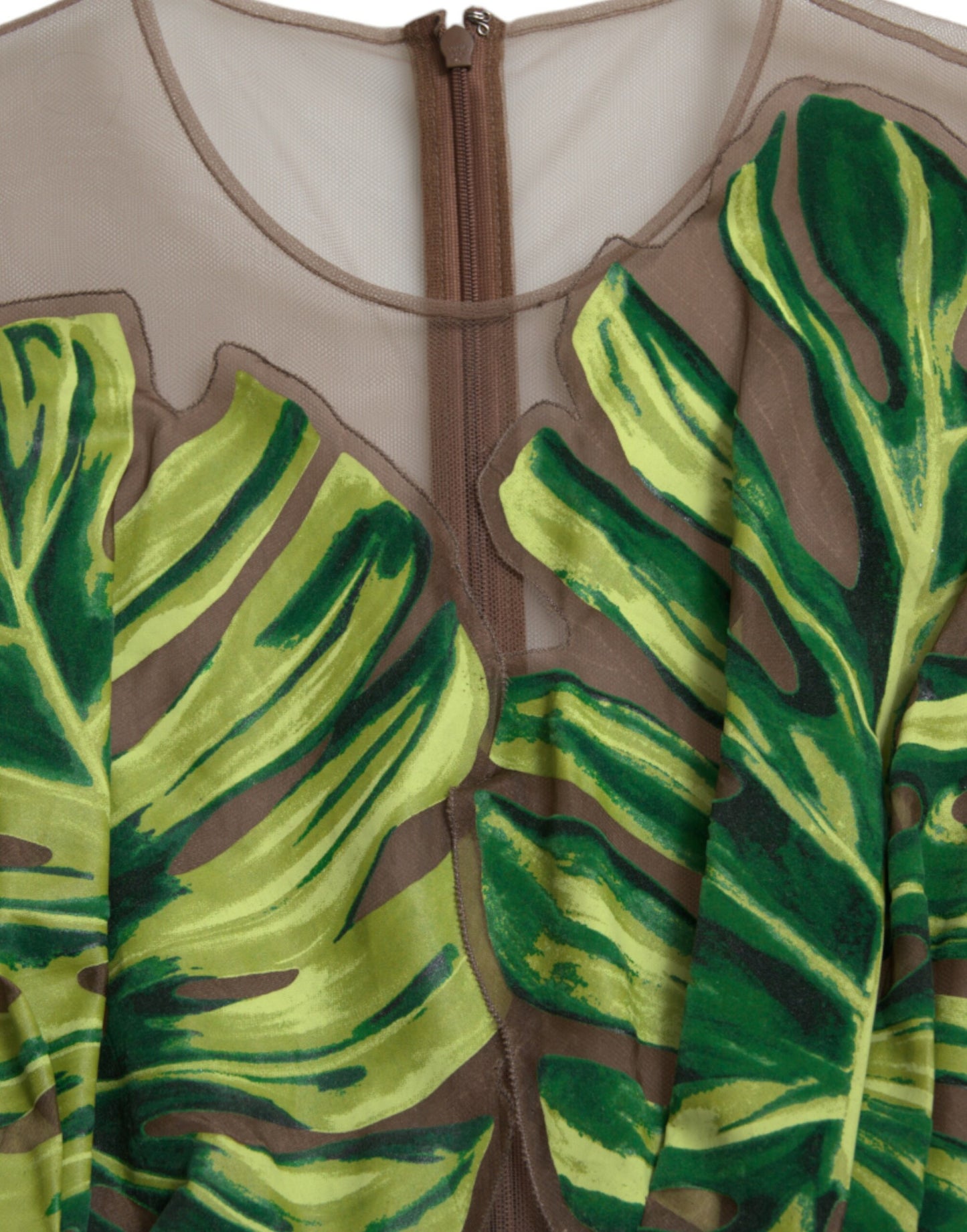 Dolce & Gabbana Grünes, ärmelloses, langes Maxikleid mit Bananenblättern