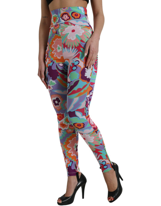 Dolce & Gabbana Leggings mit mehrfarbigem Blumenmuster und hoher Taille