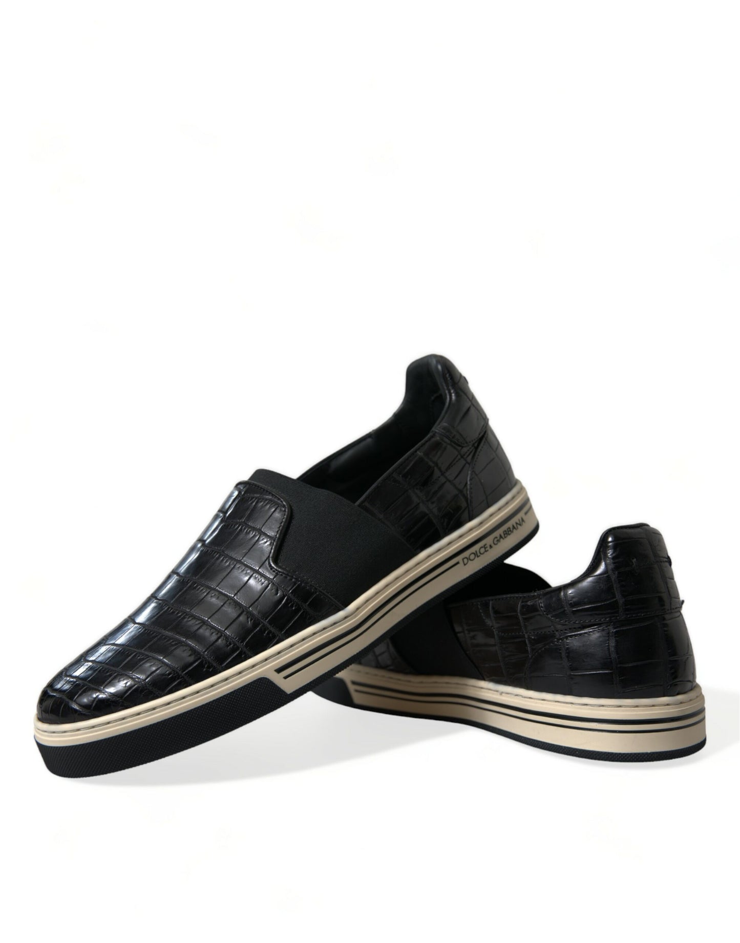 Dolce & Gabbana – Schwarze Sneakers aus exotischem Leder in Kroko-Optik