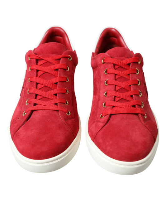 Dolce & Gabbana Rote Wildleder Leder Männer Low Top Sneakers Schuhe