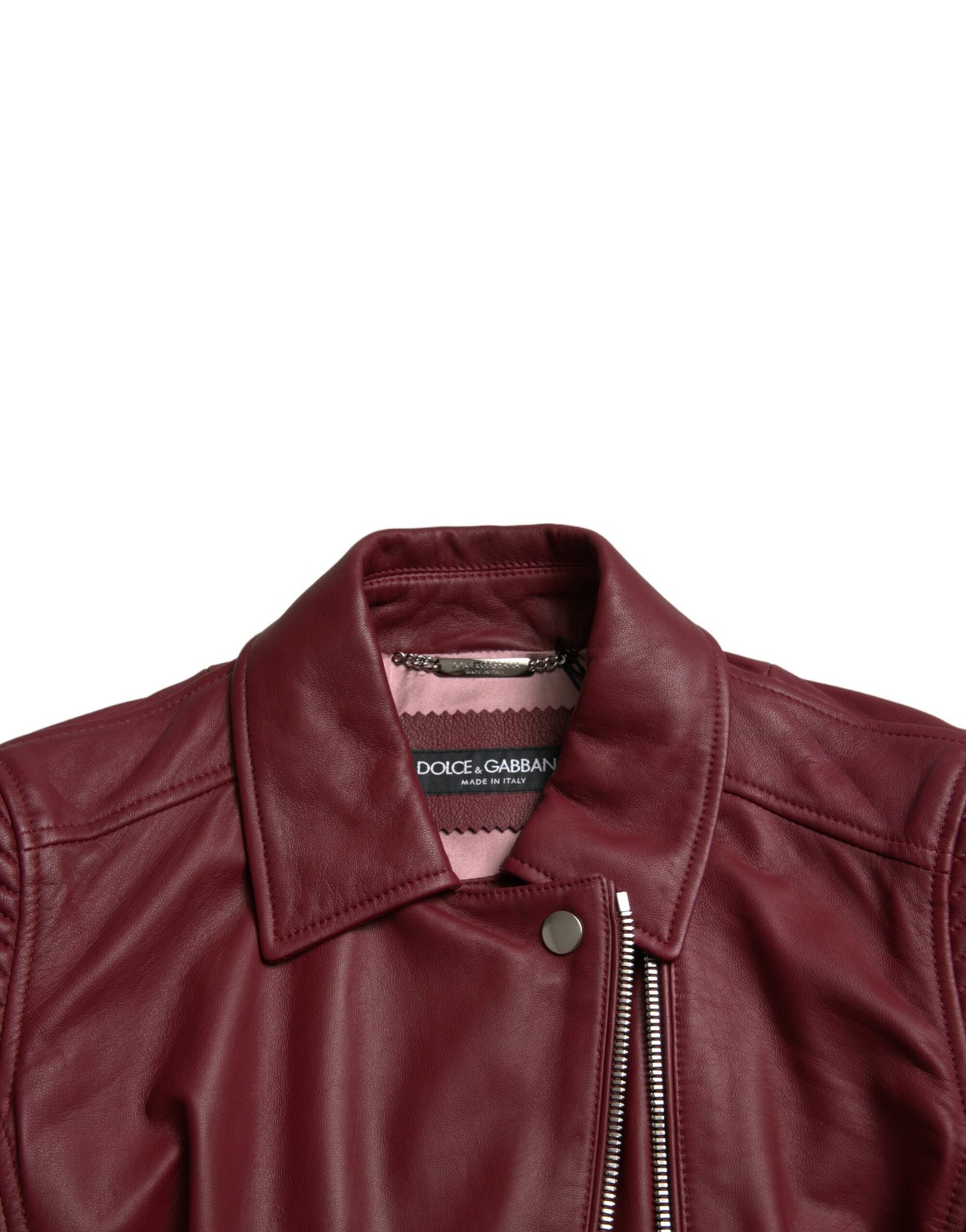 Dolce & Gabbana Bordeaux Leder Bikermantel Lammfelljacke