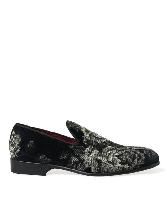 Dolce & Gabbana Schwarze Hausschuhe mit Blumenmuster Herren Halbschuhe Abendschuhe