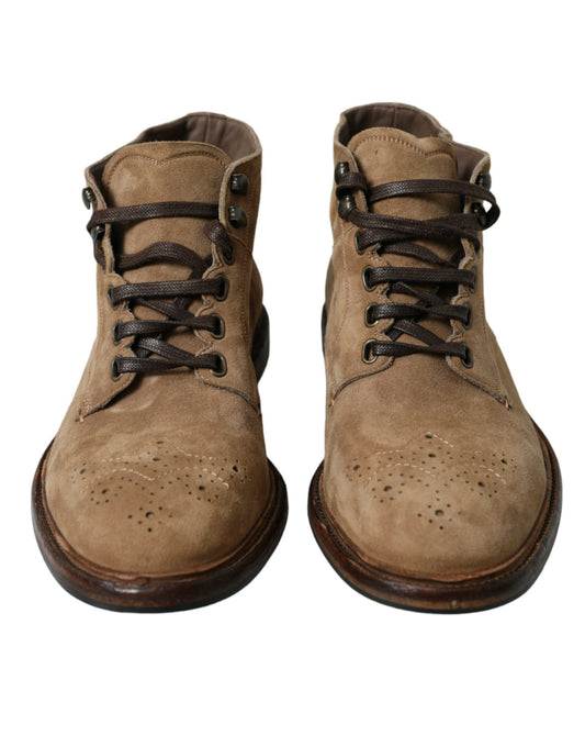 Dolce & Gabbana – Stiefeletten mit Schnürung aus braunem Leder