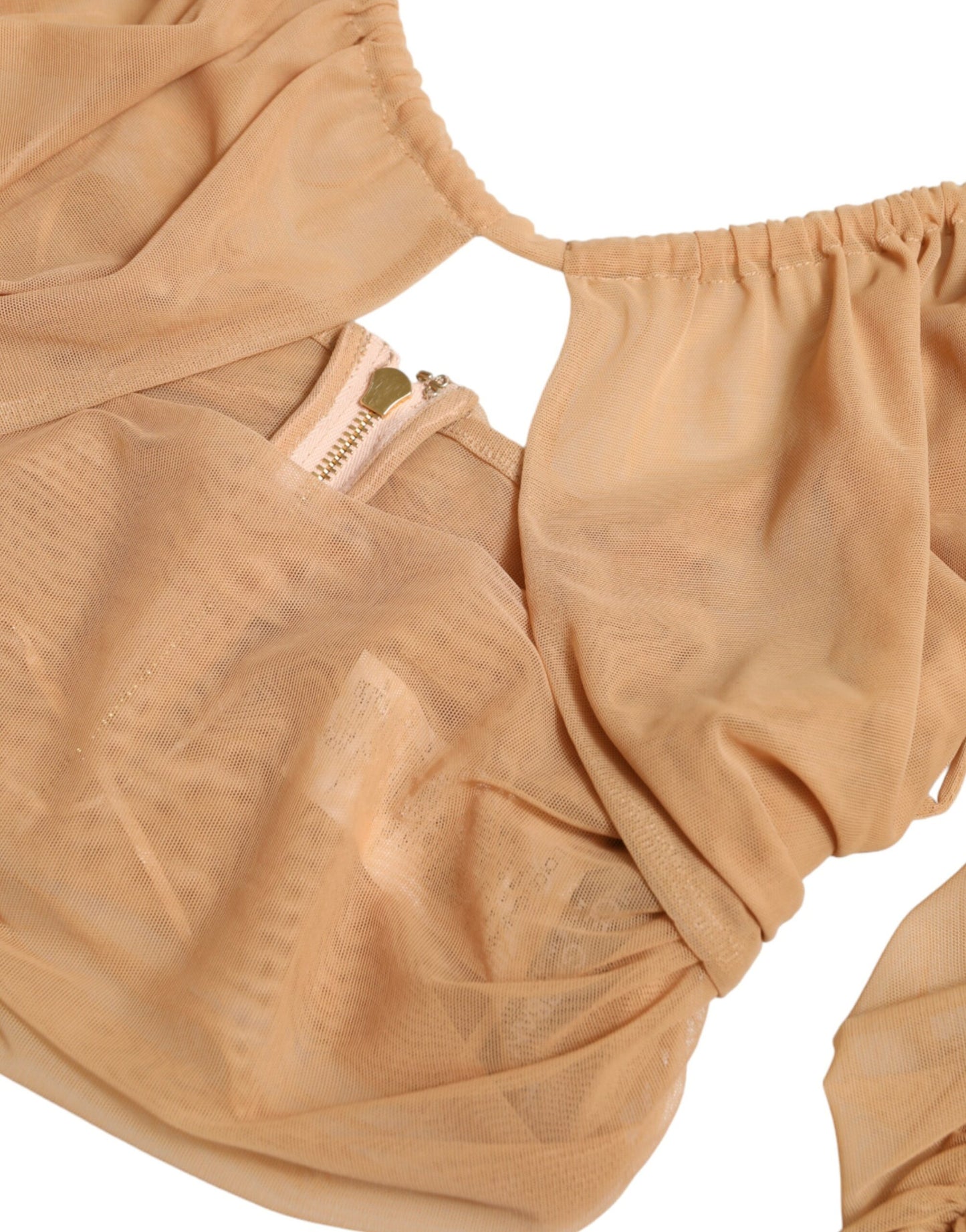 Dolce & Gabbana – Kurzes Oberteil aus Nylon-Stretch mit offener Schulterpartie in Braun