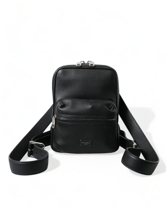Dolce & Gabbana – Palermo-Rucksacktasche mit Logo aus schwarzem Kalbsleder