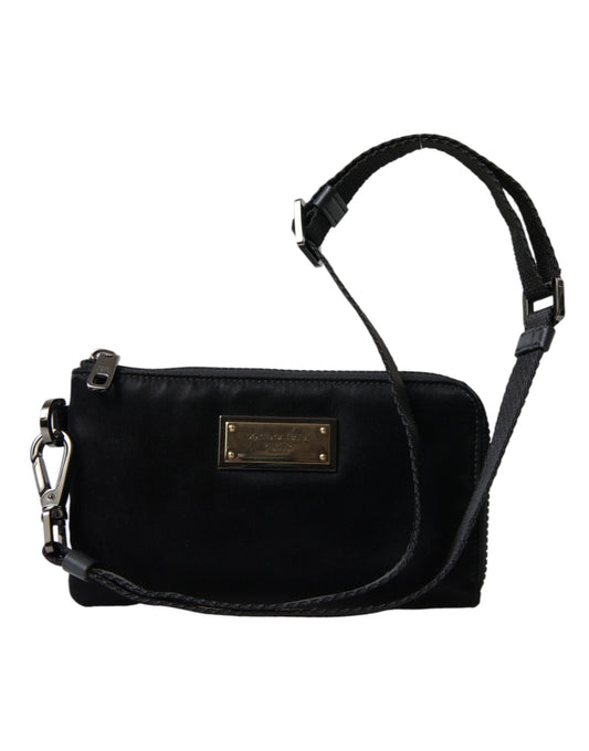 Dolce & Gabbana – Schwarze Clutch aus Nylon mit Schlüsselanhänger und Logo-Plakette