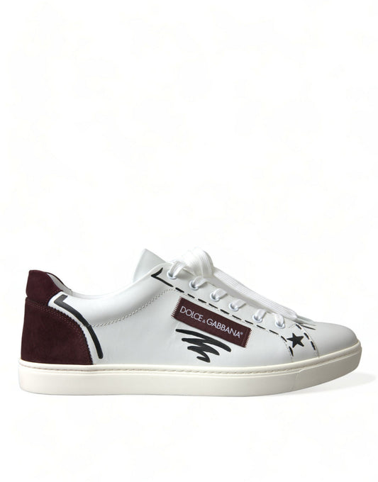 Dolce & Gabbana Weiß Bordeaux Leder Logo Low Top Sneakers Schuhe