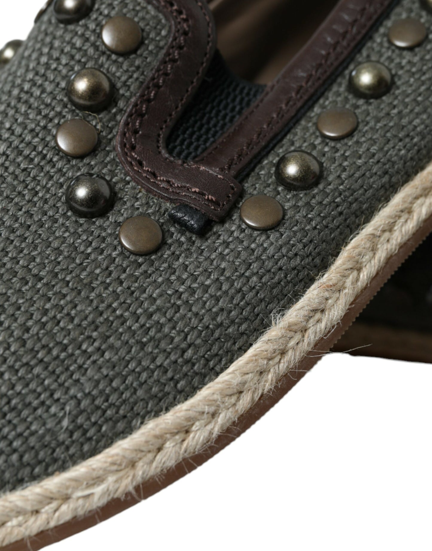 Dolce & Gabbana Graue Loafer aus Leinen und Leder mit Nieten