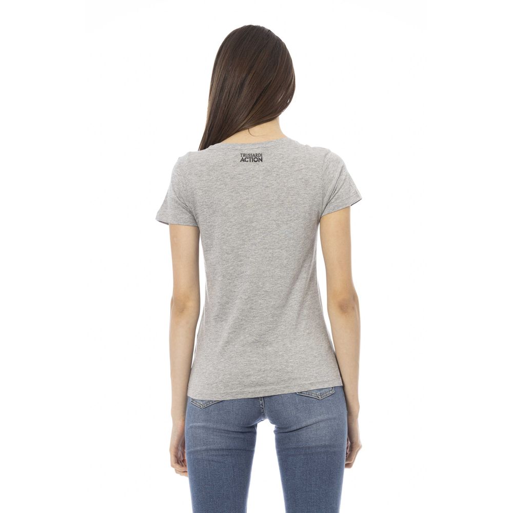 Trussardi Action Graues Baumwoll-Top mit V-Ausschnitt für Damen