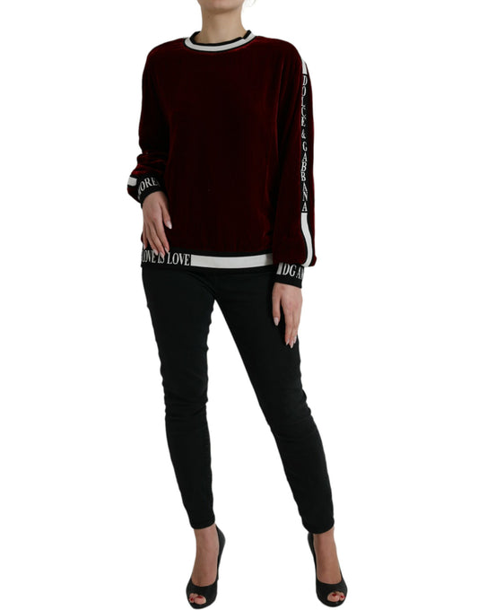 Dolce & Gabbana Bordeaux Samt Pullover mit Rundhalsausschnitt