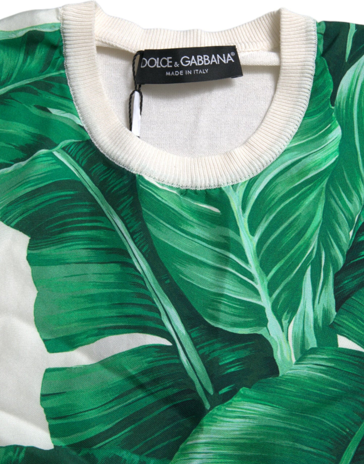 Dolce & Gabbana – Weißes Tanktop mit Rundhalsausschnitt und Bananenblatt-Print