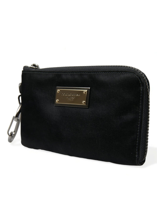 Dolce & Gabbana – Schwarze Clutch aus Nylon mit Schlüsselanhänger und Logo-Plakette