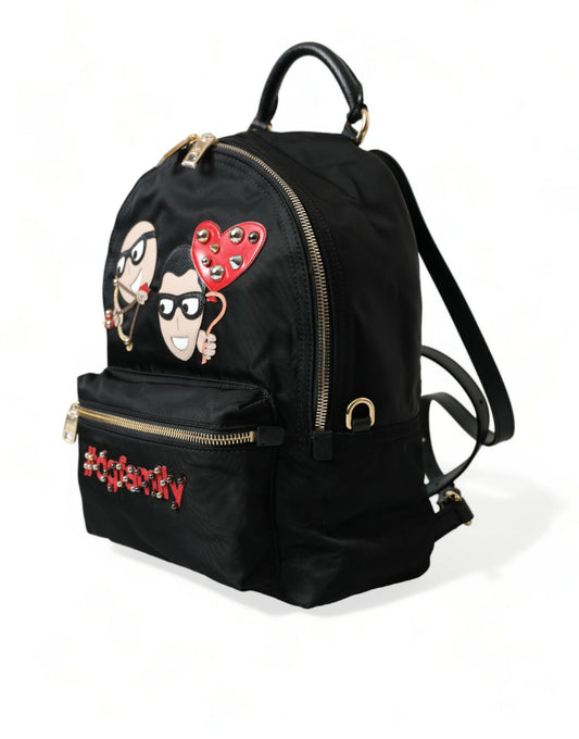 Dolce & Gabbana Schwarzer #DGFAMILY Verzierter Rucksack VULCANO Tasche