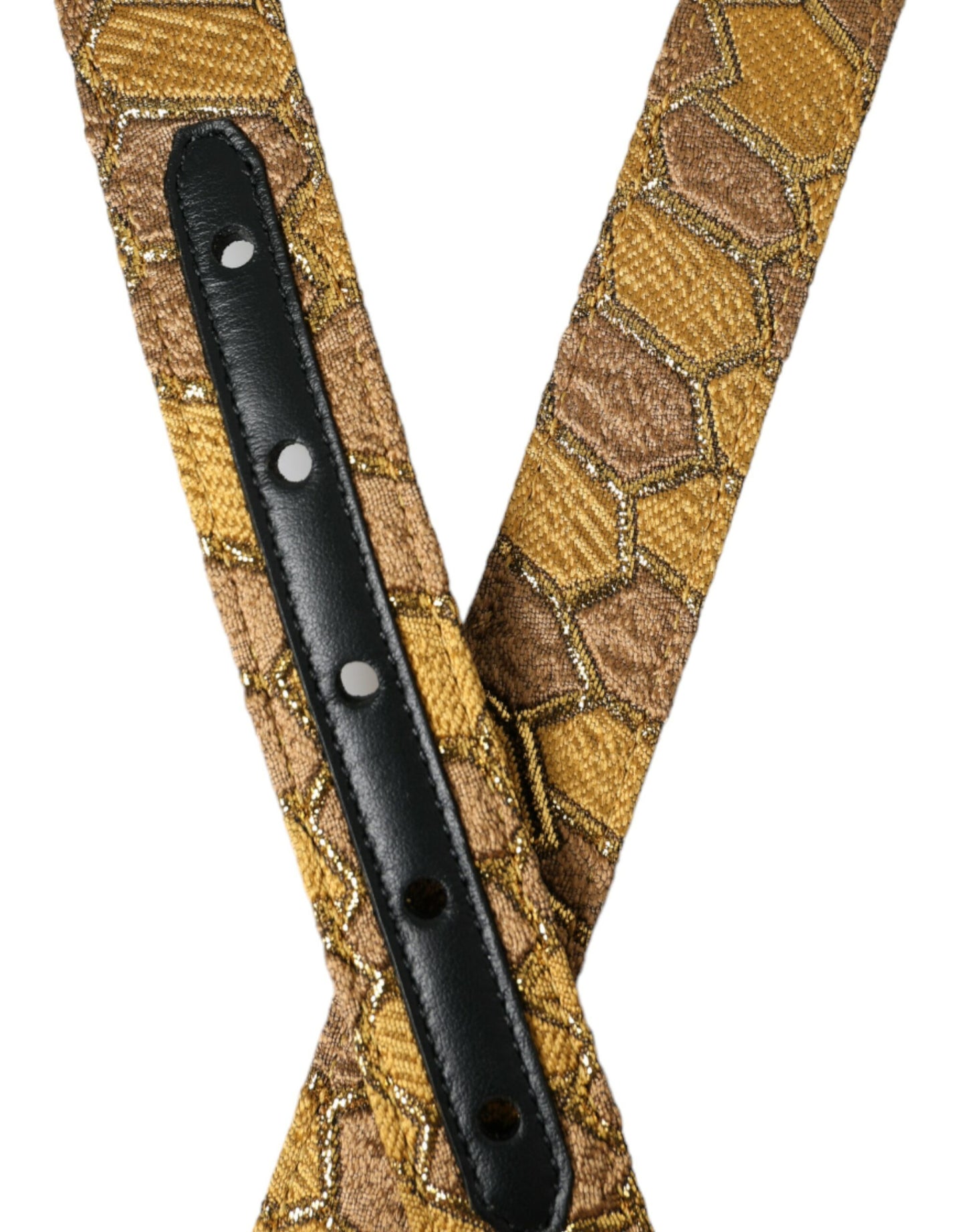 Dolce & Gabbana – Goldfarbener Jacquard-Gürtel aus Leder mit silberner Metallschnalle