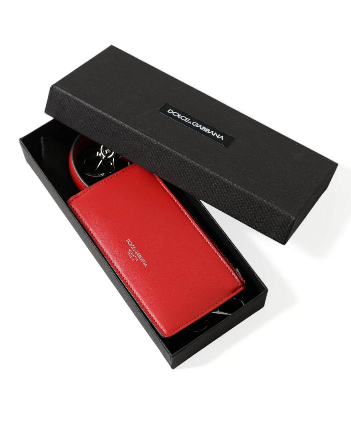 Dolce & Gabbana – Airpods-Etui mit Riemen aus rotem Leder und silbernem Metalllogo