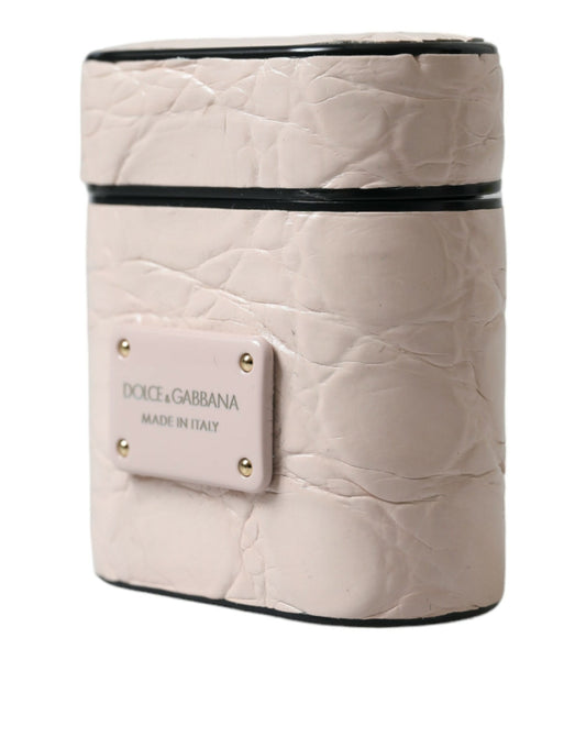 Dolce & Gabbana – Airpods-Hülle aus hellrosa Kalbsleder mit Metall-Logoplakette