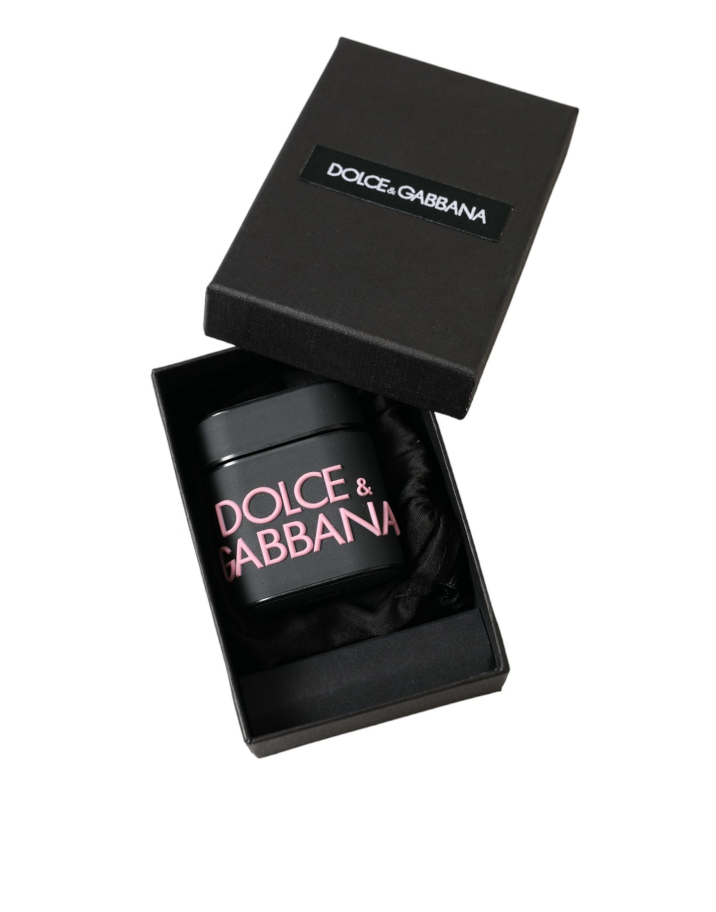 Dolce & Gabbana – Airpods-Hülle aus Silikon mit geprägtem Logo in Schwarz und Rosa