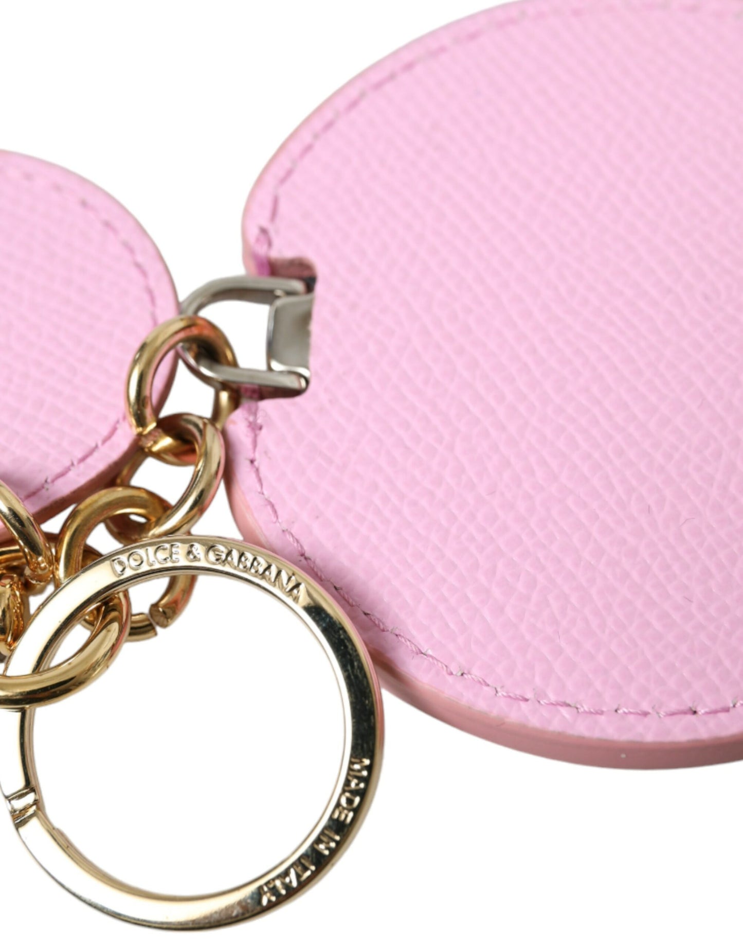 Dolce & Gabbana Schlüsselanhänger aus rosa Kalbsleder mit goldenem Metall-Logo-Print