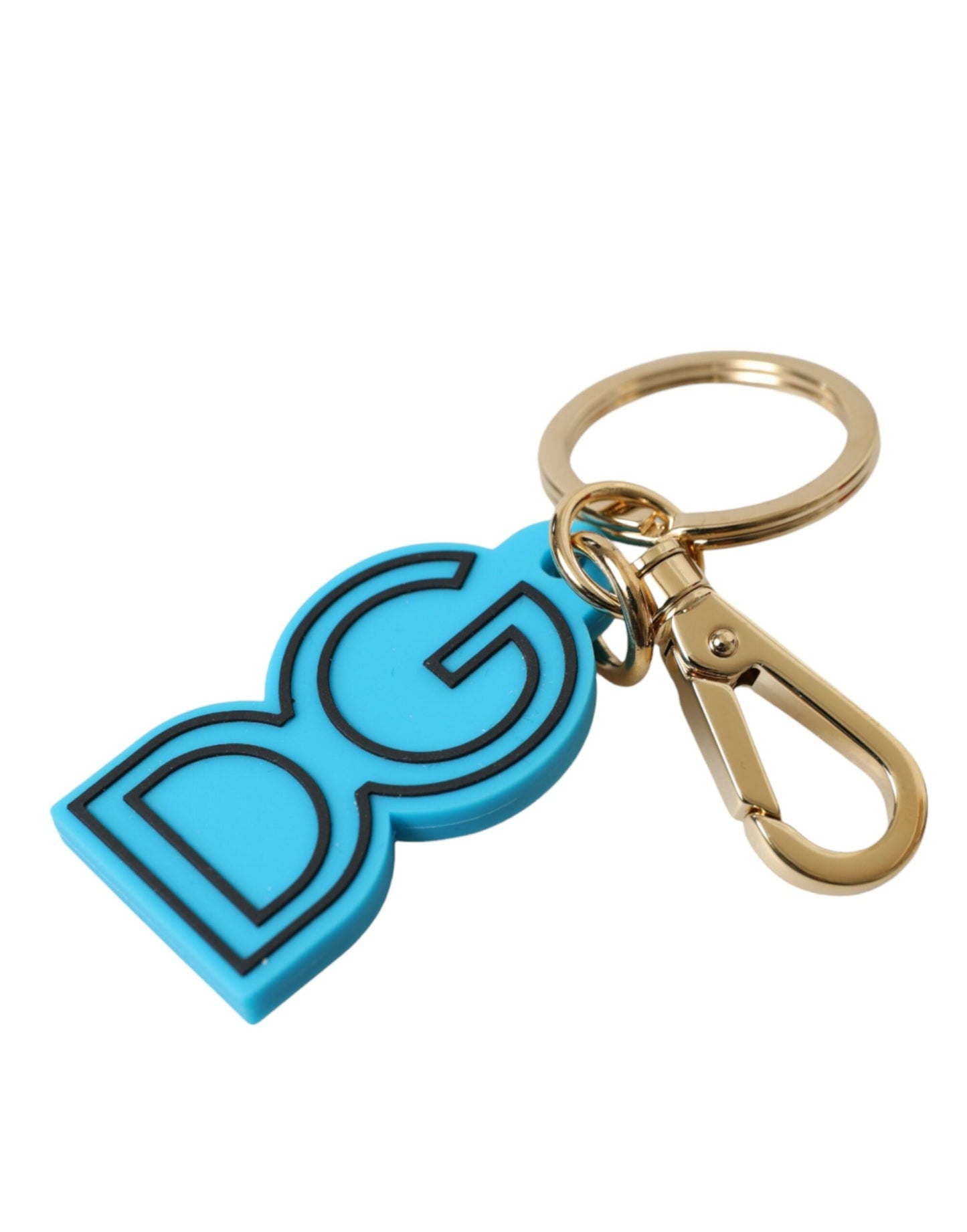 Dolce & Gabbana Schlüsselanhänger mit DG-Logo, blau, Gummi, goldfarben, Metall