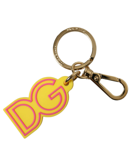 Dolce & Gabbana Schlüsselanhänger mit DG-Logo, gelb, Gummi, goldfarben, Metall